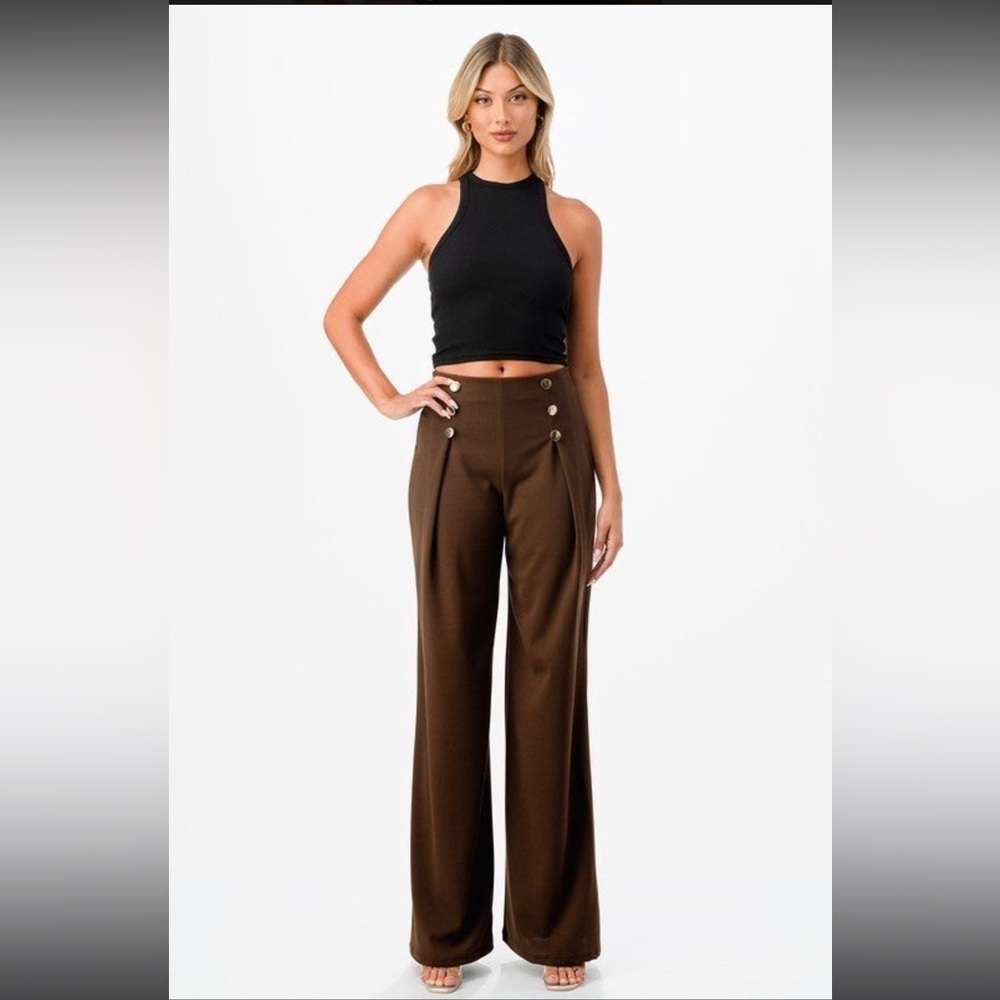 Gold button detail brown trouser pants, brand new, size small.